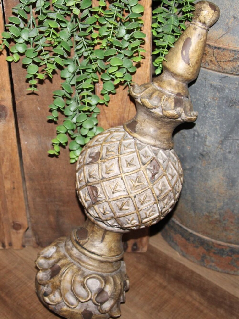 Large Ornate 19.5" Chippy Distressed Old World French Country Orb Spire